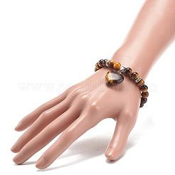Gemstone Round Beaded Stretch Bracelet with Heart Charm for Women&nbsp;BJEW-JB09019