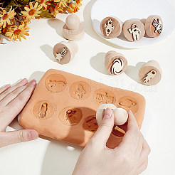 8Pcs 8 Styles Space Theme Round Wood Stamps with Handle&nbsp;DIY-PH00006