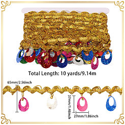 Polyester Metallic Thread & Sequins & Alloy Lace Tassel Ribbon&nbsp;OCOR-WH0105-236