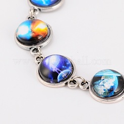 Tibetan Style Alloy Starry Sky Printed Glass Link Bracelets&nbsp;X-BJEW-JB01675