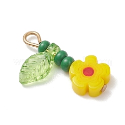 6Pcs 304 Stainless Steel Glass Beaded Flower Pendants&nbsp;PALLOY-MZ01117