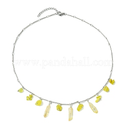 3Pcs 3 Styles Natural Rose Quartz & Natural Olive Jade & Natural Aquamarine Chip Bib Pendant Necklaces&nbsp;NJEW-TA00167