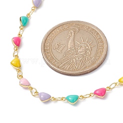 Real 18K Gold Plated Brass Enamel Heart Link Chain Necklaces&nbsp;NJEW-JN04533