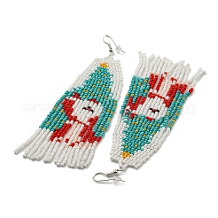 Boho Seed Bead Christmas Father Tassel Earrings&nbsp;EJEW-Q380-03C