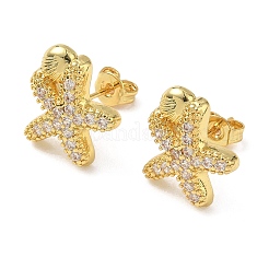Brass Micro Pave Clear Cubic Zirconia Stud Earrings&nbsp;EJEW-A145-03C-G