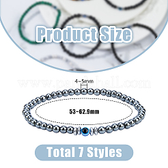 7Pcs 7 Style Natural Mixed Gemstone Round & Plastic Evil Eye Beaded Stretch Bracelets Set&nbsp;NJEW-FI0001-15