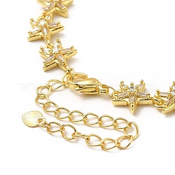 Clear Cubic Zirconia Star Link Chain Bracelet&nbsp;BJEW-A132-16G