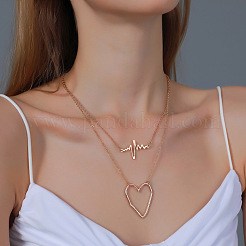 Double Layer Alloy ECG & Heart Pendant Necklaces for Women&nbsp;WGD710A-01