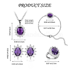 Cubic Zirconia Oval Pendant Necklace & Link Bracelet & Cuff Ring & Stud Earrings&nbsp;SJEW-SZC0001-01E