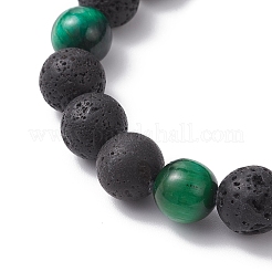 2Pcs 2 Colors Natural Lava Rock & Dyed Green Tiger Eye Round Beaded Stretch Bracelet Sets&nbsp;BJEW-JB12250