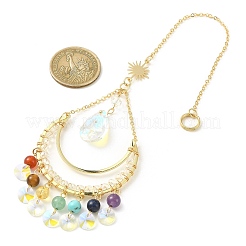 Chakra Gemstone & Brass Moon Pendant Decorations&nbsp;HJEW-TA00074