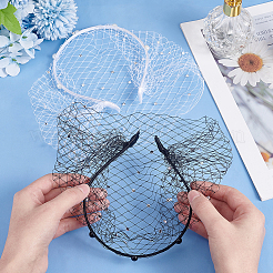2Pcs 2 Colors Bridal Rhinestones Pearl Mesh Veil Cloth Hair Bands&nbsp;OHAR-BC0001-03