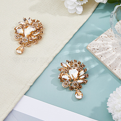 2Pcs Flower & Teardrop Zinc Alloy Rhinestone Brooches for Backpack Clothes&nbsp;JEWB-FH0002-24