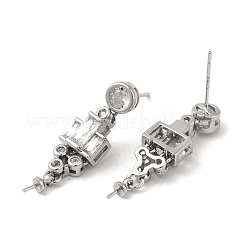 Brass Micro Pave Cubic Zirconia Stud Earring Findings&nbsp;KK-M270-29P
