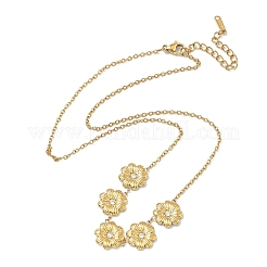 304 Stainless Steel Micro Pave Cubic Zirconia Flower Pendant Necklaces for Women&nbsp;NJEW-F367-01A-G