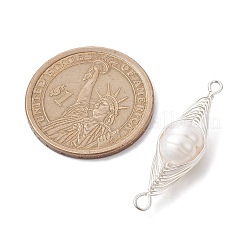 Natural Cultured Freshwater Pearl Copper Wire Wrapped Connector Charms&nbsp;PALLOY-JF02519-01