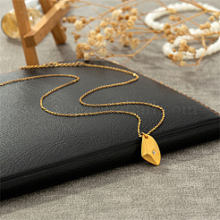Stainless Steel Rhinestone Polygon Pendant Necklaces&nbsp;JX4099-1