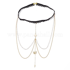 Brass Clear Cubic Zirconia Layered Sun Butterfly Tassel Thigh Leg Chains&nbsp;AJEW-AN00638