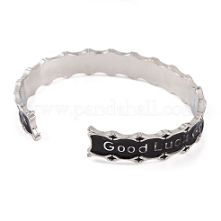 Good Luck Zinc Alloy Black Enamel Open Cuff Bangles for Women&nbsp;LS-BJEW-L688-02P