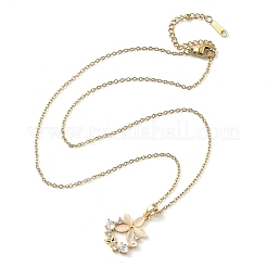 Flower Resin & Micro Pave Cubic Zirconia Pendant Necklaces&nbsp;NJEW-D288-02G