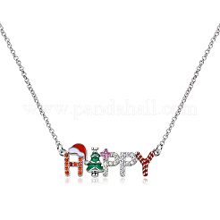 Alloy Enamel with Hyacinth Rhinestone Christmas Tree Word Happy Pendant Necklaces for Women&nbsp;FS-WG84419-01