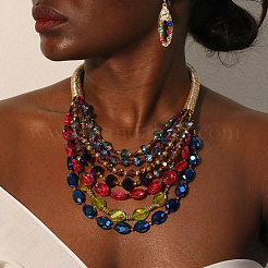 Alloy & Acrylic & Glass Multilayer Necklaces & Dangle Earrings Sets&nbsp;FS-WGC2698-02