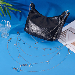 4Pcs 4 Styles Alloy Moon Star Charms Brass Bag Extender Chains&nbsp;HJEW-PH02076