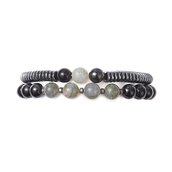 2Pcs Narutal & Synthetic Mixed Gemstone Beads Stretch Bracelets&nbsp;BJEW-JB12720-02