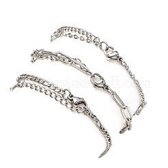 3Pcs 3 Styles 304 Stainless Steel Figaro & Paperclip Chain Bracelets & Link Bracelets for Women&nbsp;BJEW-JB12432
