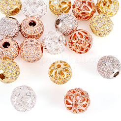 18Pcs 6 Styles Rack Plating Brass Pave Clear Cubic Zirconia Beads&nbsp;KK-TA0002-02