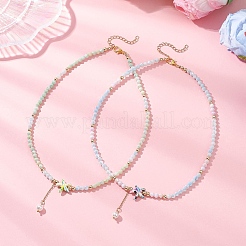 2Pcs 2 Styles Dyed Synthetic Turquoise Starfish & Faceted Bicone Glass Beaded Necklaces&nbsp;NJEW-JN05564