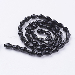 Black Faceted Glass Teardrop Beads Strands&nbsp;X-GLAA-E010-10x15mm-17