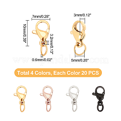 80Pcs 4 Color Ion Plating(IP) 304 Stainless Steel Lobster Claw Clasps&nbsp;STAS-DC0006-22