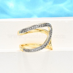 Brass Micro Pave Clear Cubic Zirconia Cuff Rings for Women&nbsp;RJEW-G347-17GP