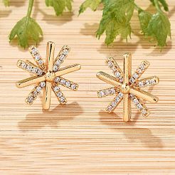 Flower Brass Micro Pave Clear Cubic Zirconia Stud Earrings for Women&nbsp;EJEW-G428-03G