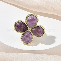Natural Amethyst Faceted Adjustable Finger Rings for Women&nbsp;RJEW-A092-01G-11