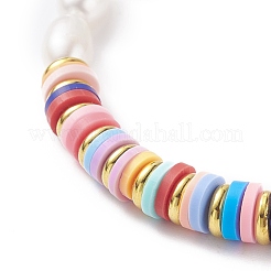 Natural Pearl & Polymer Clay Beaded Bracelet&nbsp;BJEW-TA00085