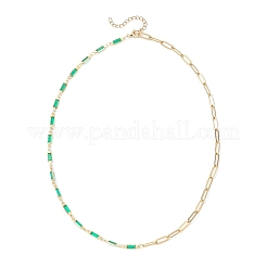 Brass Glass Rectangle Link Chain 304 Stainless Steel Paperclip Chain Necklaces&nbsp;NJEW-JN05537