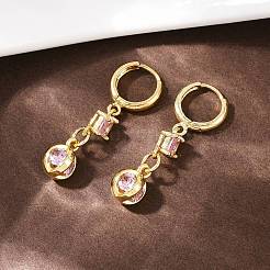 Brass Micro Pave Cubic Zirconia Rhombus Hoop Earrings&nbsp;EJEW-C156-01G