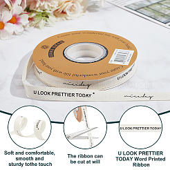 30 Yards Cotton U LOOK PRETTIER TODAY Word Printed Ribbon&nbsp;OCOR-WH0086-87E
