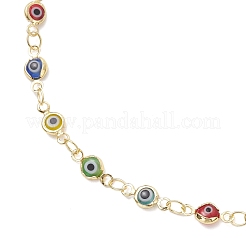 3Pcs 3 Styles Handmade Evil Eye Lampwork Brass Link Chain Anklets for Women&nbsp;AJEW-AN00715