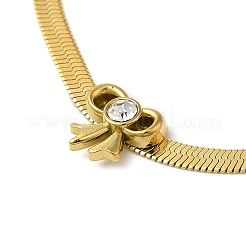 304 Stainless Steel Crystal Rhinestone Flat Snake Chain Bowknot Pendant Necklaces for Women&nbsp;NJEW-K383-03G