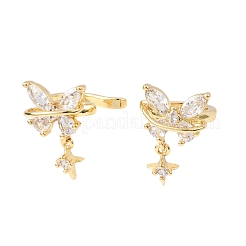 Butterfly with Star Brass Micro Pave Clear Cubic Zirconia Cuff Earrings&nbsp;EJEW-H178-11G