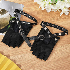 2 Pairs PU Leather Biker Punk Gloves with Belt&nbsp;AJEW-CL0003-02