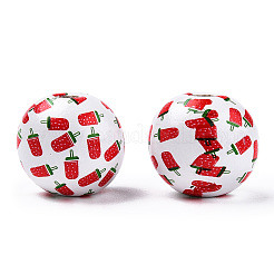 Printed Natural Wooden Fruit Beads&nbsp;WOOD-T021-106