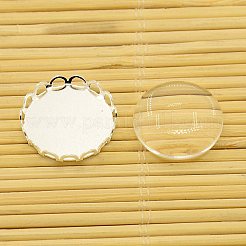 Brass Cabochon Settings and Flat Round Transparent Clear Glass Cabochons&nbsp;KK-X0003-S-RS