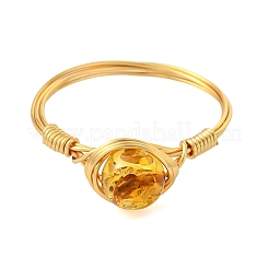 Copper Wired Natural Amber Finger Rings for Women&nbsp;RJEW-JR01052-01