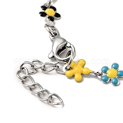 Colorful Enamel Flower Link Chain Bracelet&nbsp;BJEW-C023-02P