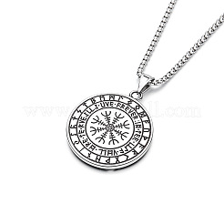 Vintage 304 Stainless Steel Viking Flat Round with Embossed Dragon Pendant Necklaces for Men&nbsp;WG12A6F-01