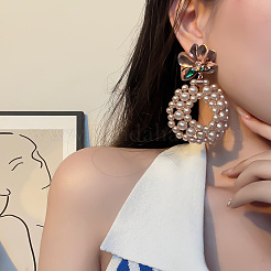 Flower Alloy & Rhinestone Dangle Stud Earrings&nbsp;FS-WG89435-01